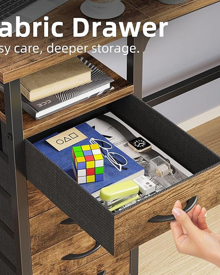 Desk with 10 Fabric Drawers Classified Organizer - 55"/140 Office Desks with Ample Storage, Computer Work Desk Study Writing Table Workstation for Home Office Space Brown - LeafyLoom