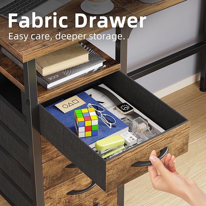Desk with 10 Fabric Drawers Classified Organizer - 55"/140 Office Desks with Ample Storage, Computer Work Desk Study Writing Table Workstation for Home Office Space Brown - LeafyLoom