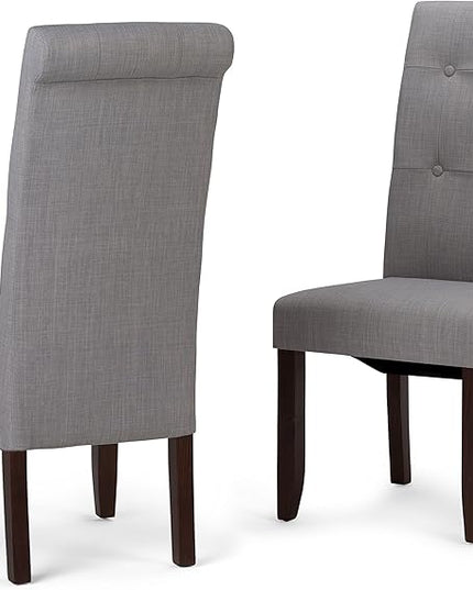 SIMPLIHOME Cosmopolitan Parson Dining Chair (Set of 2), Dove Grey Linen Look Fabric and SOLID WOOD, Square, Upholstered, For the Dining Room, Transitional Modern - LeafyLoom