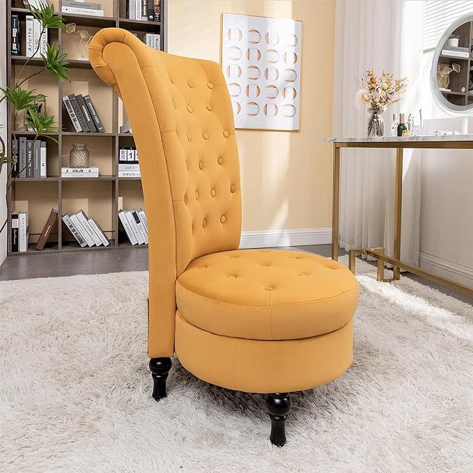Mustard Yellow Velvet Accent Chair with Storage and Luxurious Upholstery, Retro Design and Versatile Usage for Livingroom, Bedroom, Lounge and Office - LeafyLoom