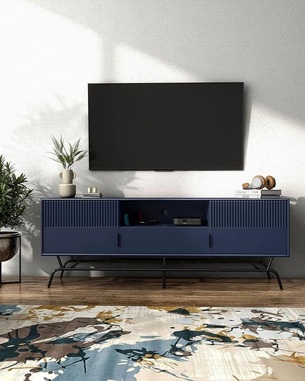 24/7 Shop at Home Quin Modern TV Stand with Storage Drawers, Media Console Cabinet, Entertainment Center for 65 inch Television, Unique Living Room Furniture, Indigo - LeafyLoom