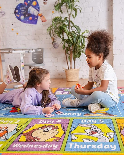 KC Cubs | Looney Tunes ABC Alphabet, Seasons, Months and Days of The Week Educational Learning & Game Play Area Non Slip Boy & Girl Kids Rug Carpet for Children Bedroom, Toddler Classroom & Baby Mat - LeafyLoom
