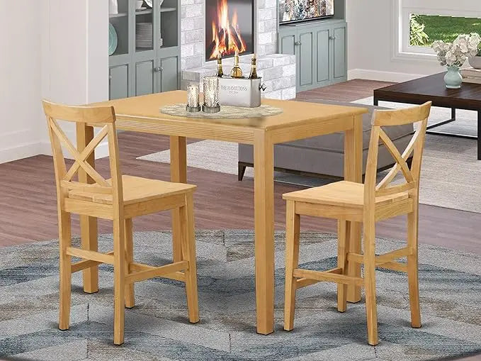 East West Furniture YAPB3-OAK-W 3 Piece Kitchen Counter Height Dining Table Set Contains a Rectangle Dining Room Table and 2 Wooden Seat Chairs, 30x48 Inch, Oak - LeafyLoom