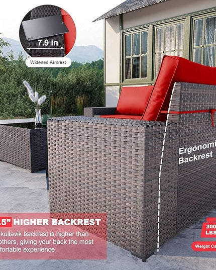 Kullavik 6PCS Outdoor Patio Furniture Set PE Wicker Rattan Sectional Sofa Patio Conversation Sets,Red - LeafyLoom