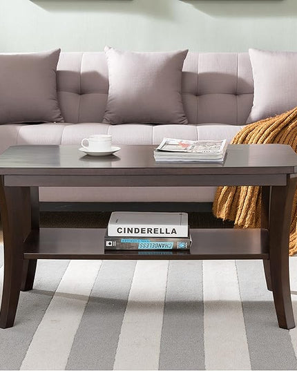 Leick Home 10303 Boa Condo/Apartment Coffee Table with Shelf, Chocolate Oak - LeafyLoom