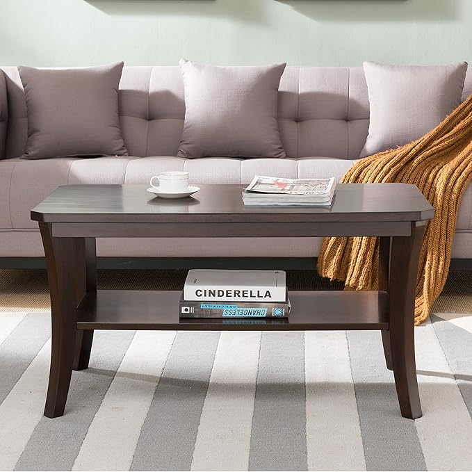 Leick Home 10303 Boa Condo/Apartment Coffee Table with Shelf, Chocolate Oak - LeafyLoom