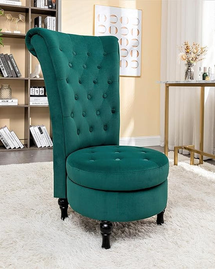 Royal High-Back Velvet Accent Chair for Vanity with Storage and Luxurious Upholstery, Retro Design and Versatile Usage for Living Room, Bedroom, Lounge and Office, Green - LeafyLoom