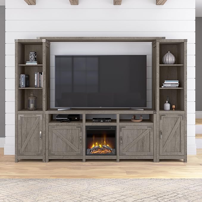 Bush Furniture Knoxville Farmhouse Stand for 75 Inch TV, Living Room Media Console with Storage, 65W, Restored Gray - LeafyLoom