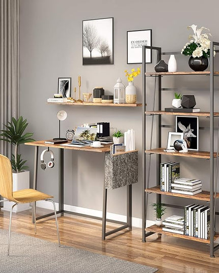 No-Assembly Folding Bookshelf Storage Shelves 5 Tiers Vintage Multifunctional Plant Flower Stand Storage Rack Shelves Bookcase for Home Office(Firestone and Black) - LeafyLoom