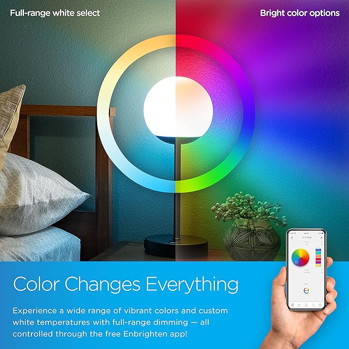 Enbrighten Bedside Decor Lamp Tabletop Wi-FI Dimmable Color Changing Music-Sync 2-Port USB-charging Station 2.4A Dorm Bedroom Home Office Living Room Compatible with Alexa 70331 Black - LeafyLoom