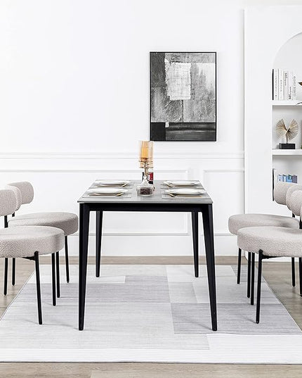 DYHOME Light Grey Dining Chairs Set of 4, Modern Dining Room Chairs Mid-Century, Round Upholstered Kitchen Chairs with Black Metal Legs, Boucle Sherpa Dining Chair - LeafyLoom
