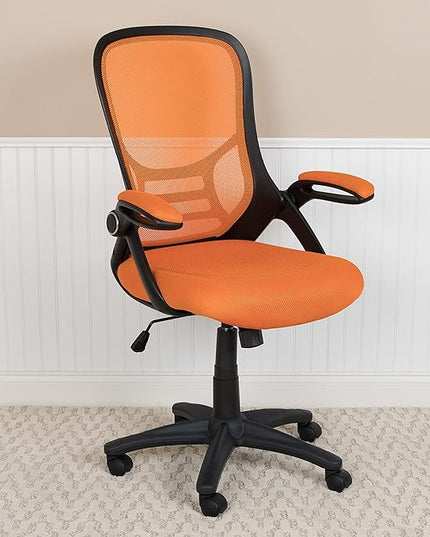Flash Furniture Porter Mesh High Back Ergonomic Swivel Office Chair with Lumbar Support, Flip-Up Arms, Tilt Lock/Tilt Tension, Height Adjustable, Black/Black Frame - LeafyLoom