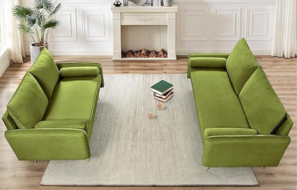 Kent Modern Sofa, European Style Velvet Living Room Furniture with Tapered Legs, Vintage Flair, and Sleek Design, Olive Green - LeafyLoom