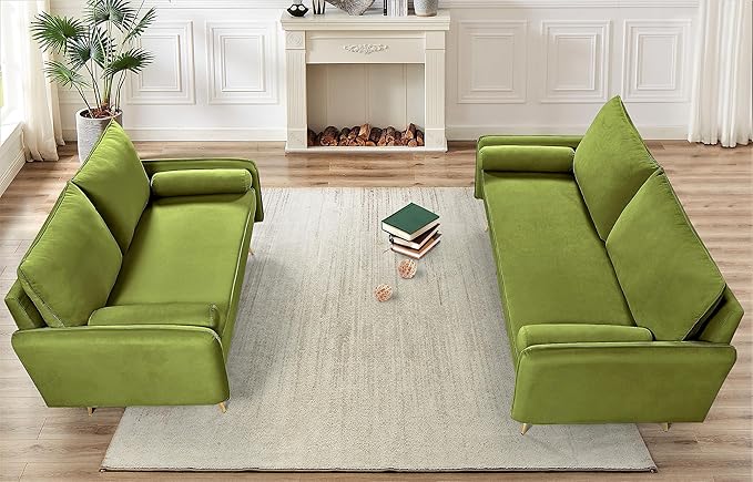 Kent Modern Sofa, European Style Velvet Living Room Furniture with Tapered Legs, Vintage Flair, and Sleek Design, Olive Green - LeafyLoom