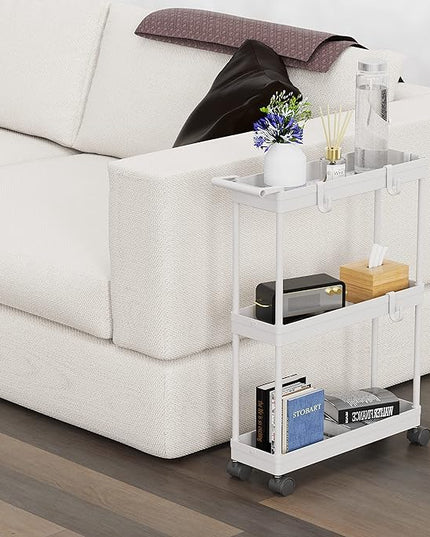 Simple Houseware Kitchen Cart Storage 3-Tier Slim/Super Narrow Shelves with Handle, 26.5'' Height/5.5'' Width for Narrow Place, White - LeafyLoom