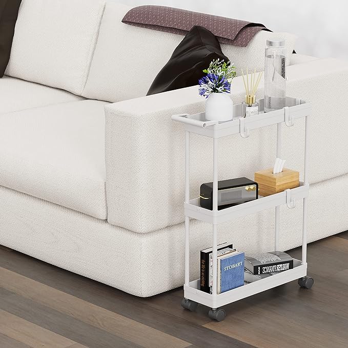 Simple Houseware Kitchen Cart Storage 3-Tier Slim/Super Narrow Shelves with Handle, 26.5'' Height/5.5'' Width for Narrow Place, White - LeafyLoom