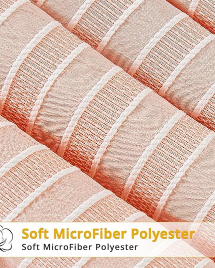 ENCOFT White and Pink Queen Size Comforter, 3 Pieces Textured Boho Striped Comforter for Queen Size Bed, Soft Microfiber All Seasons Girls Comforter Queen 90x90 Inches - LeafyLoom