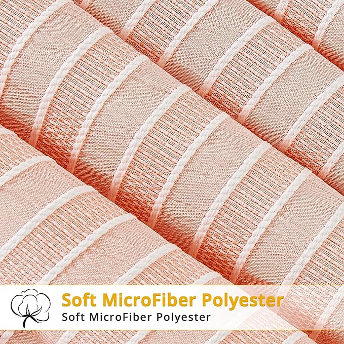 ENCOFT White and Pink Queen Size Comforter, 3 Pieces Textured Boho Striped Comforter for Queen Size Bed, Soft Microfiber All Seasons Girls Comforter Queen 90x90 Inches - LeafyLoom