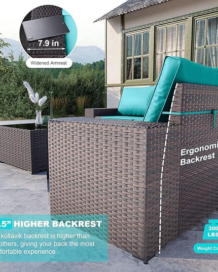 Kullavik 6PCS Outdoor Patio Furniture Set PE Wicker Rattan Sectional Sofa Patio Conversation Sets,Blue - LeafyLoom