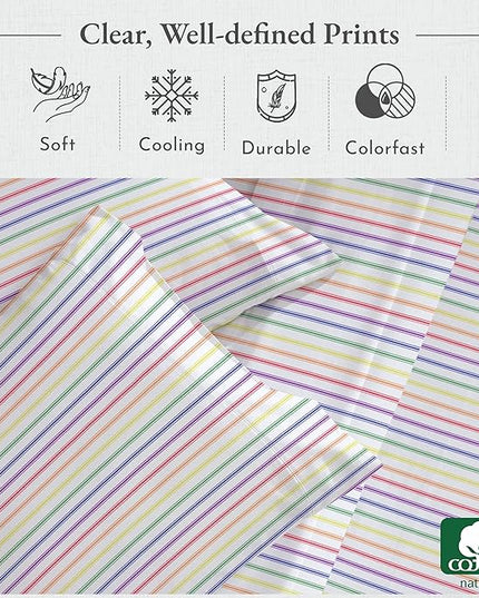 California Design Den Rainbow Stripe Full Sheet Set, 4 Piece 100% Cotton Sheets Deep Pocket, Luxury 400 Thread Count Sateen (Rainbow Striped Sheets) - LeafyLoom