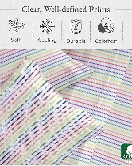 California Design Den Rainbow Stripe Queen Sheet Set, 4 Piece 100% Cotton Sheets Deep Pocket, Luxury 400 Thread Count Sateen (Rainbow Striped Sheets) - LeafyLoom