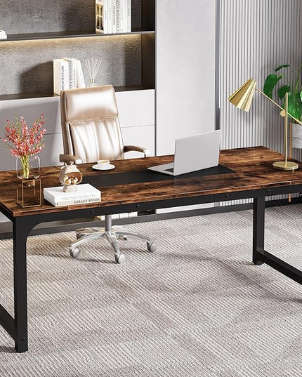 70.9 Inch X Large Executive Office Computer Desk, Brown - LeafyLoom