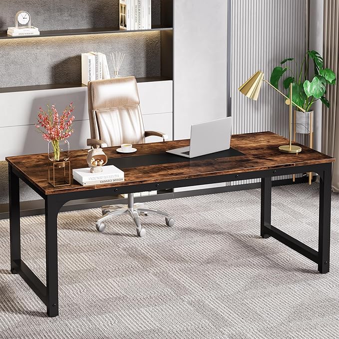 70.9 Inch X Large Executive Office Computer Desk, Brown - LeafyLoom