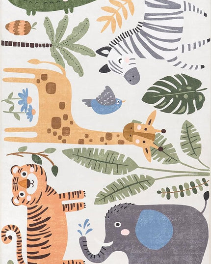 nuLOOM Felipa Safari Machine Washable Kids Ultra Thin Area Rug, 5x8, White Multi - LeafyLoom