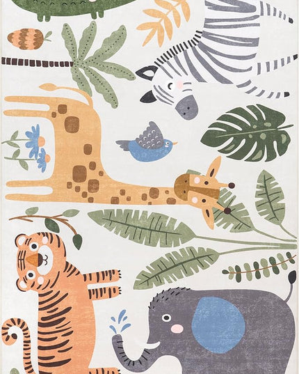 nuLOOM Felipa Safari Machine Washable Kids Ultra Thin Area Rug, 4x6, White Multi - LeafyLoom