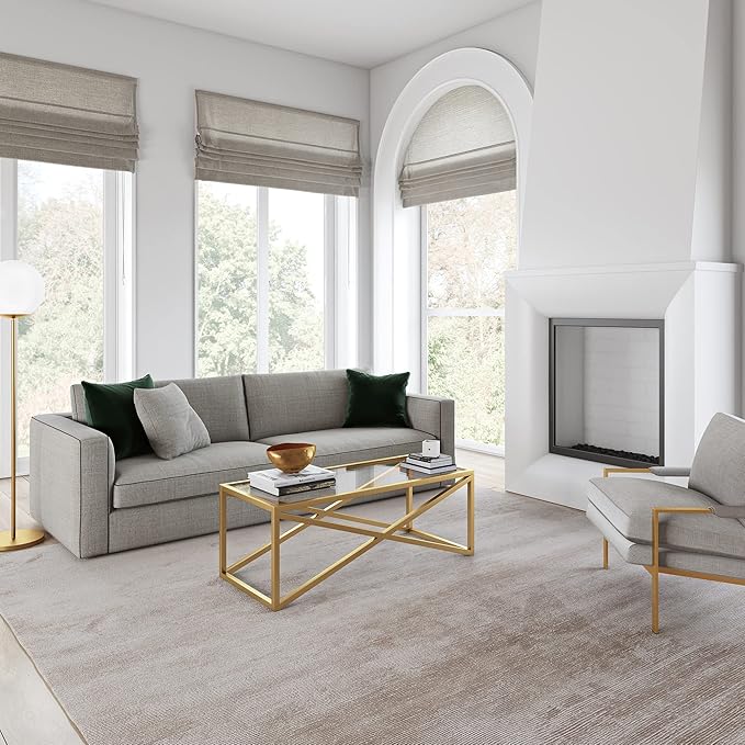 Calix 46'' Wide Rectangular Coffee Table in Brass - LeafyLoom