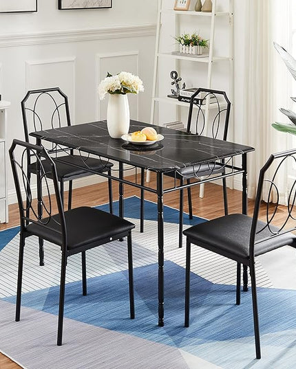 VECELO 5 Pieces Sets,43.3" Table&chairs for 4,Industrial Counter Height Tabletop with Bar Stools, Rectangle Breakfast Chairs, Living Room, Apartment, Dining table for 4, Black 1 - LeafyLoom