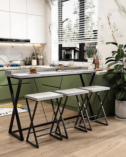 NicBex Kitchen Table Set Dining Room Set Modern Design Kitchen Dining Table, Pub Table with X-Shaped Table Legs, Long Dining Table Set with 3 Stools, Easy Assemble, Gray - LeafyLoom