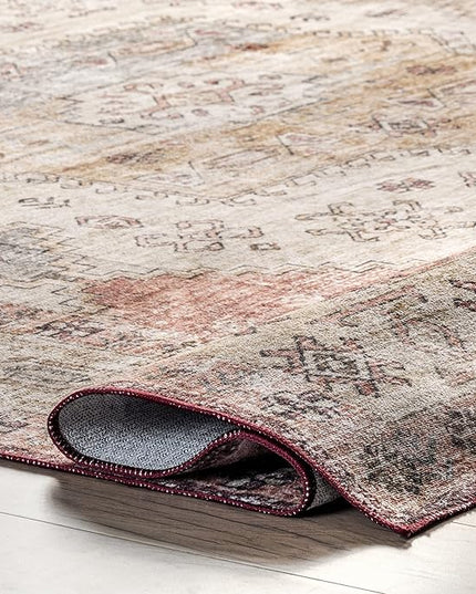 nuLOOM Emani Machine Washable Medallion Ultra Thin Area Rug, 4' x 6', Multi - LeafyLoom
