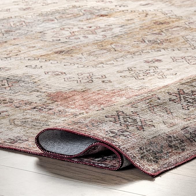 nuLOOM Emani Machine Washable Medallion Ultra Thin Area Rug, 4' x 6', Multi - LeafyLoom