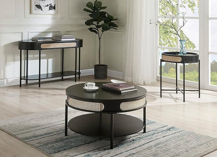NicBex Coffee Table Wooden Coffee Table with Storage Round Center Tables with Open Bottom Shelf Dining Table for Living Room, Dining Room, Office, and Bedroom,32" W, Black - LeafyLoom