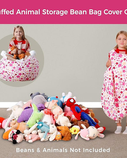 Aubliss Stuffed Animal Bean Bag Storage Chair (Pink Star, Medium (32'')) - LeafyLoom