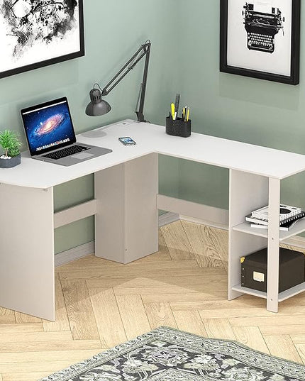 SHW L-Shaped Home Office Wood Corner Desk, White - LeafyLoom