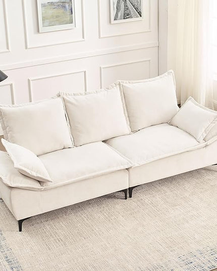 Modern Sleeper Sailboat Sofa Couch Dutch Velvet 3-Seater Cloud Sofa&Couch with Two Pillows for Apartments Office Studio Small Spaces Living Rooms, 88.5", Beige-005 - LeafyLoom