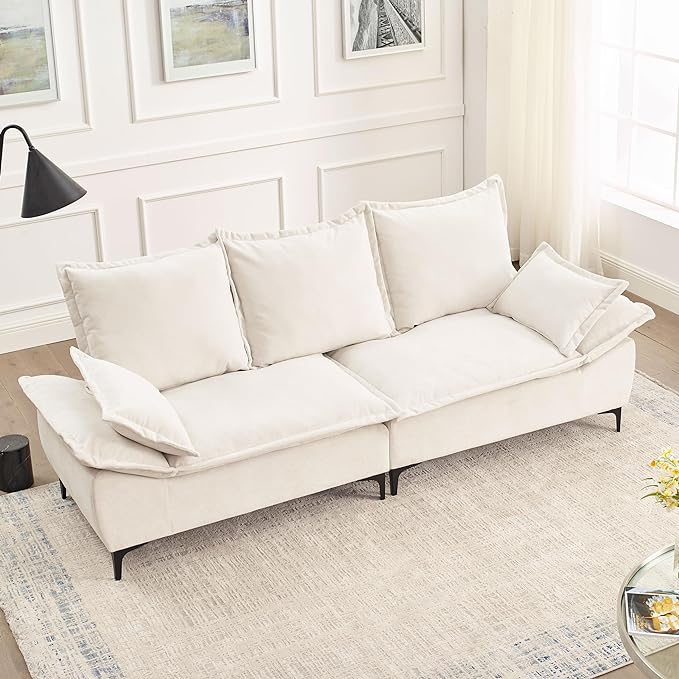Modern Sleeper Sailboat Sofa Couch Dutch Velvet 3-Seater Cloud Sofa&Couch with Two Pillows for Apartments Office Studio Small Spaces Living Rooms, 88.5", Beige-005 - LeafyLoom