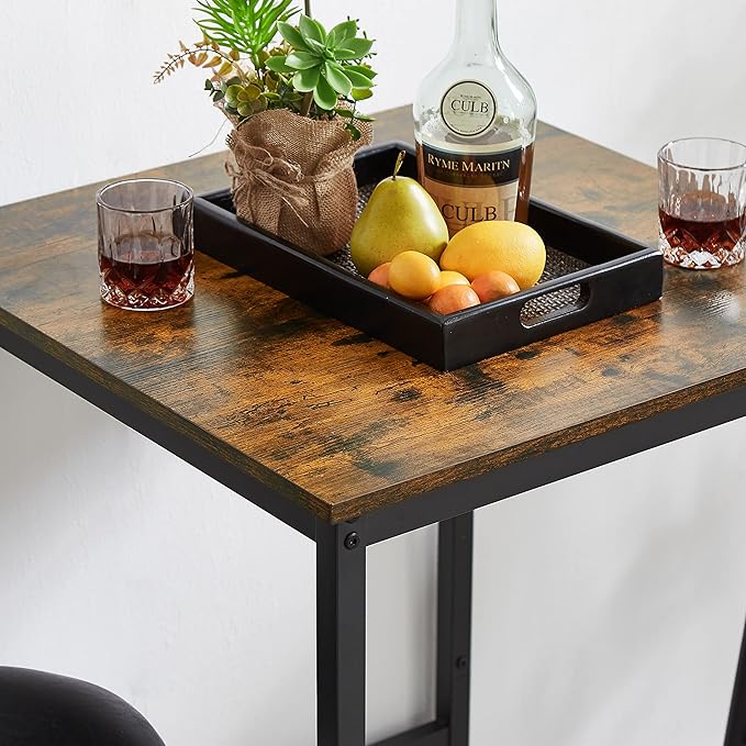 2 PU Soft Seat with Backrest & Footrest, Counter Height Stools for Apartment Dining Room Kitchen or Small Space Easy to Assemble Rustic Brown, 3-Piece Square Bar Table Set - LeafyLoom