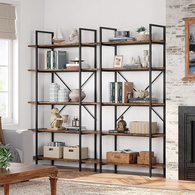 GAOMON 5 Tier Bookshelf, 67.9” Book Shelves for Living Room, Large Bookcase with 5 Open BookShelves, Display Shelves for Home Office, Study Room, Living Room, Bed Room-Rustic Brown - LeafyLoom