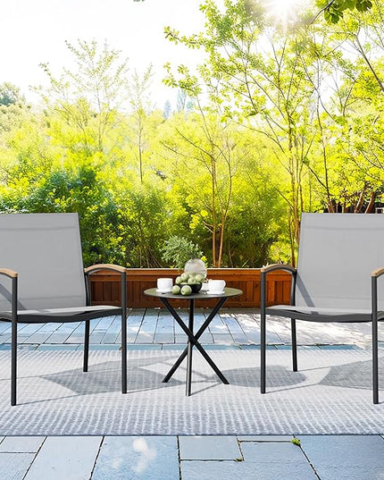 Shintenchi 3 Pieces Outdoor Patio Bistro Sets, Textilene Fabric Small Patio Furniture Set, Front Porch Chairs Conversation Set with Table for Lawn, Garden, Balcony, Poolside (Light Gray) - LeafyLoom
