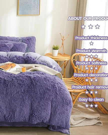 FOPPA Dark Blue fluffy Comforter Cover Set king- Ultra Soft fluffy navy blue Bedding Sets 3 Pieces (1 Duvet Cover + 2 Pillow case) navy blue fluffy bed set (Dark Blue, King) - LeafyLoom