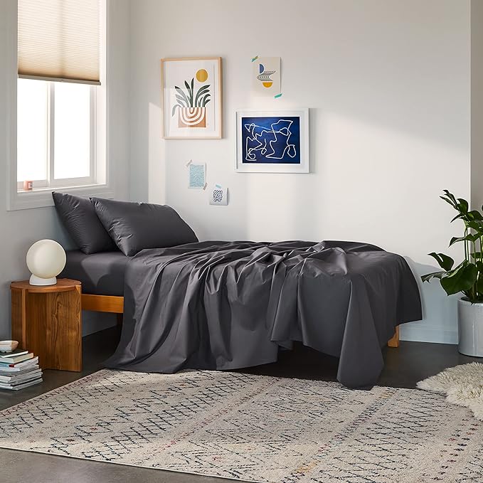 Brooklinen Luxury Sateen 4 Piece Sheet Set - 100% Cotton, Twin XL Size in Graphite - 1 Fitted Sheet, 1 Flat Sheet, 2 Pillowcases | Best Luxury Sheets - LeafyLoom
