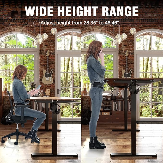 Monomi Electric Standing Desk, Height Adjustable Desk 55x 24 Inches, Ergonomic Home Office Sit Stand Up Desk with Memory Preset Controller (Black Frame/Rustic Brown Top) - LeafyLoom