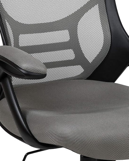 Flash Furniture Porter High-Back Swivel Office Chair with Adjustable Lumbar Support and Seat Height, Ergonomic Mesh Desk Chair with Flip-Up Armrests, Gray/Black - LeafyLoom