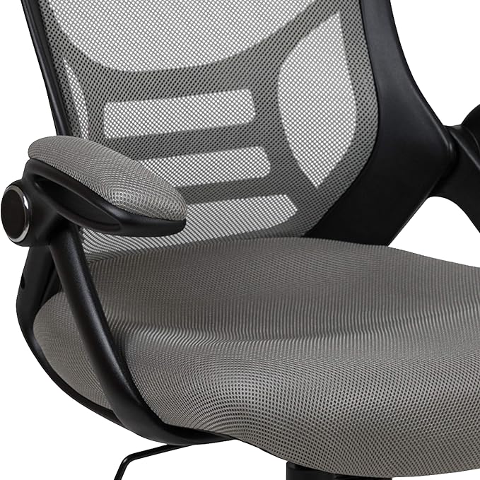 Flash Furniture Porter High-Back Swivel Office Chair with Adjustable Lumbar Support and Seat Height, Ergonomic Mesh Desk Chair with Flip-Up Armrests, Gray/Black - LeafyLoom