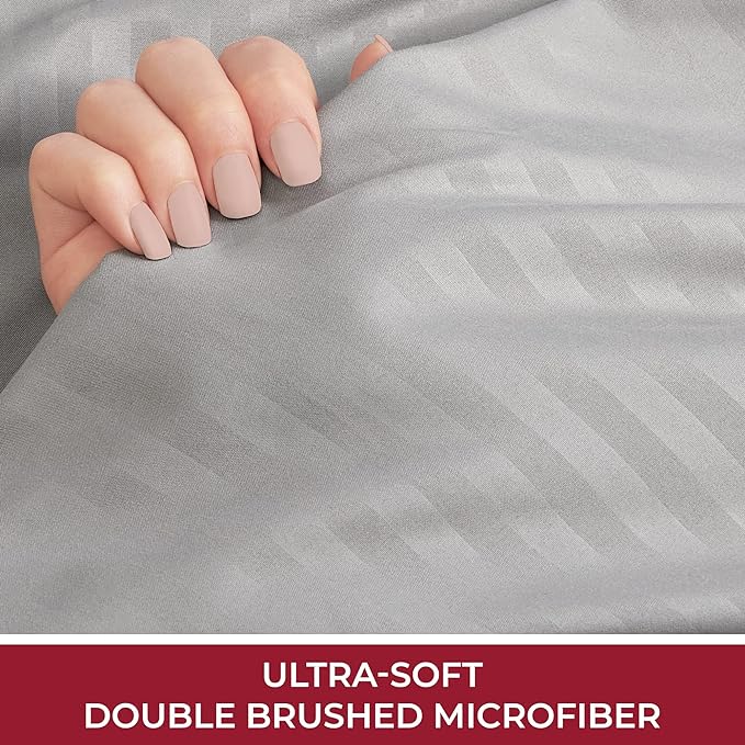 Mellanni Queen Sheets Set - 4 PC Iconic Collection Bedding Sheets & Pillowcases - Hotel Luxury, Extra Soft, Cooling Bed Sheets - Deep Pocket up to 16 inch (Queen, Striped Gray/Silver) - LeafyLoom