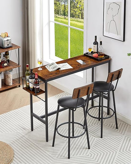 NicBex Kitchen Table for 2 Dining Table Set Table and Chairs Wine Bottle Storage Rack, Pu Leather Modern Dining Room Sets for Home, Kitchen, Dining Room, Rustic Brown - LeafyLoom