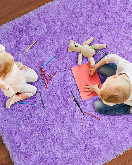 Softlife Ultra Soft Fluffy Area Rugs for Bedroom, Girls and Boys Room Kids Room Nursery Large Rug, 5.3 x 7.6 Feet Shaggy Fur Indoor Plush Modern Floor Carpet for Living Room Christmas Decor, Purple - LeafyLoom